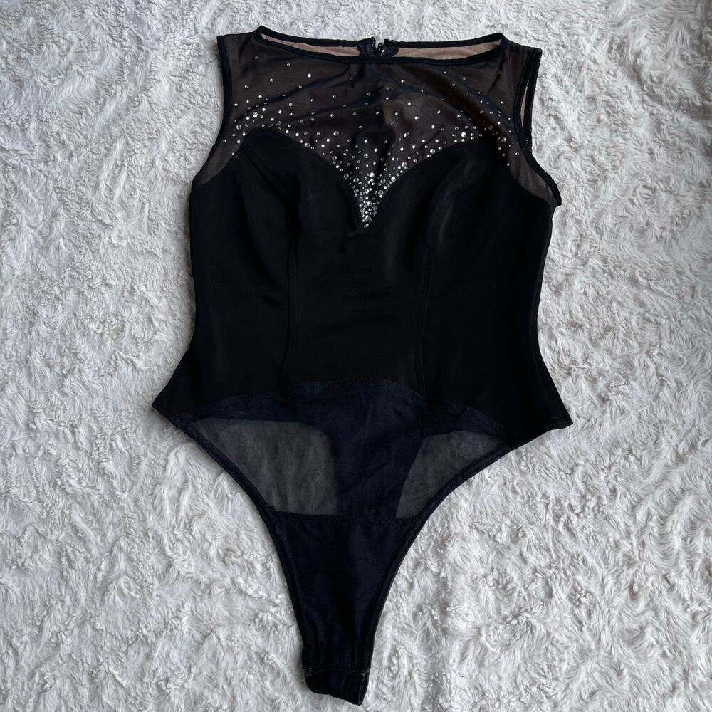 Cache vintage rhinestone bodysuit sleeveless illusion sweetheart Tadashi 90s S - Picture 10 of 17
